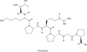 2D diagram of the Selank molecule, a synthetic heptapeptide, showing its chemical structure with carbon, hydrogen, nitrogen, and oxygen atoms, illustrating the Thr-Lys-Pro-Arg-Pro-Gly-Pro sequence.